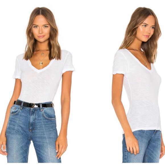 NWT James Perse 0 XS Sheer Slub Casual V Neck Tee Shirt Top White Short Sleeve - Picture 1 of 9